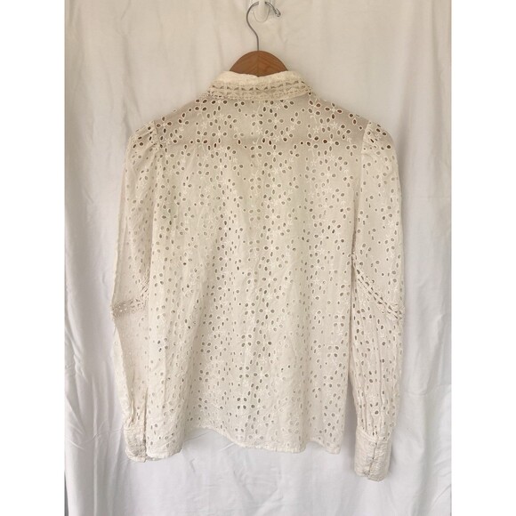 SEZANE Cara Shirt Cream Women’s Size 36 US 4 Eyelet Floral Puff Sleeve Button Up - Picture 11 of 15